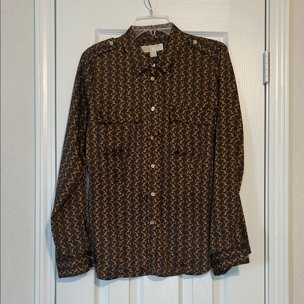 Michael Kors Brown and Gold Chain Pattern Shirt